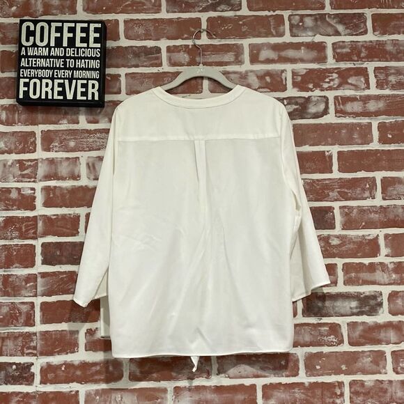 A1 Eva Mendes New York & Company White Tie Up Button Front 1/2 sleeve top medium - Picture 2 of 8